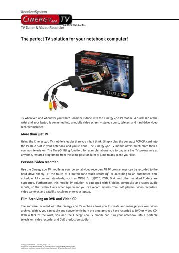 Terratec Cinergy 400 TV Mobile Drivers (2019) Terratec Cinergy 400 TV Mobile Treiber Windows 10